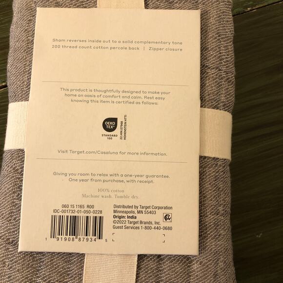 Casaluna NWT Reversible Chambray Cotton Standard Pillow Sham Gray - Picture 3 of 3